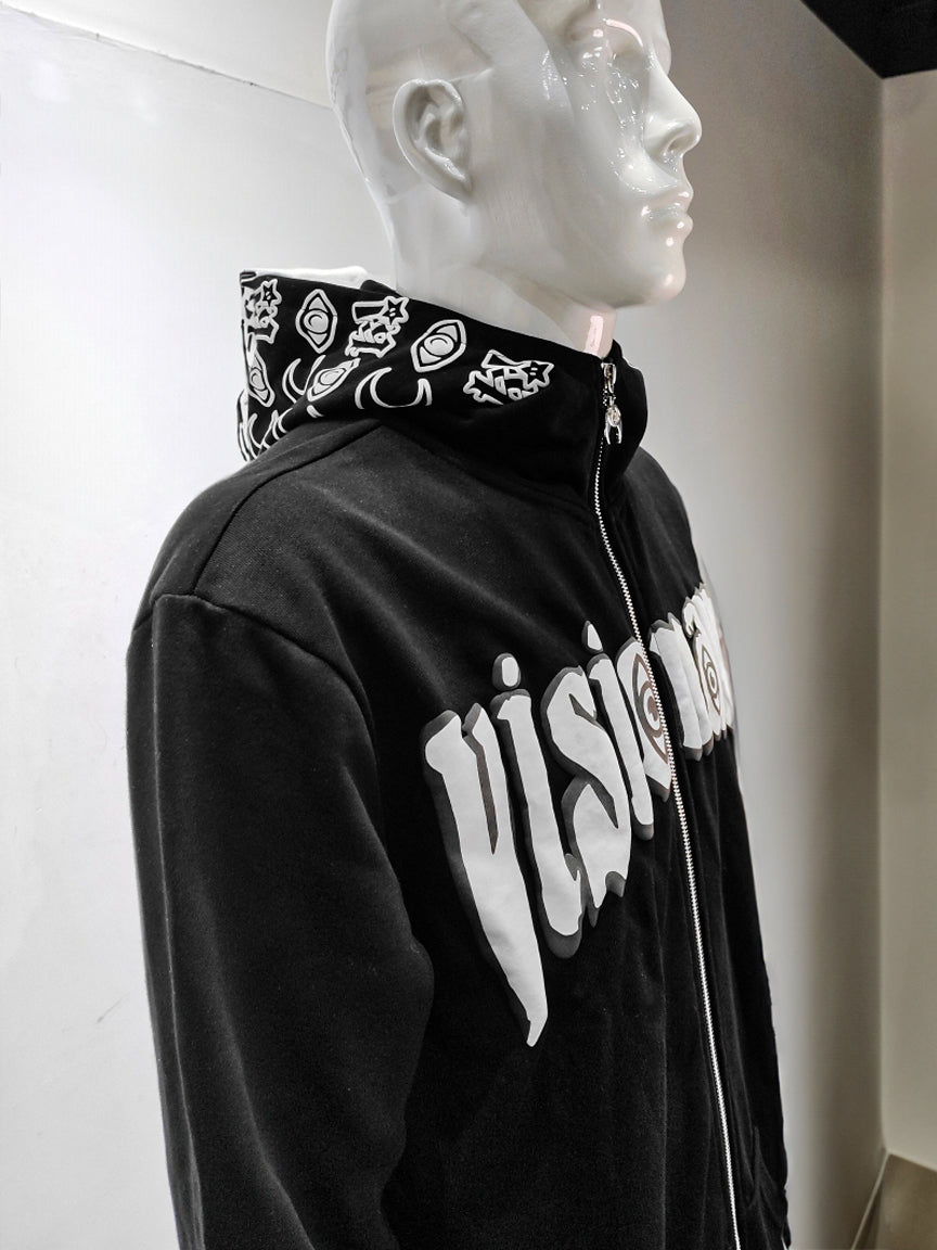 VISIONARY BLACK & WHITE PUFF PRINT ZIP UP